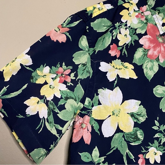 Old Navy Everyday Shirt Men Medium Navy Floral Regular Fit Cotton Short Sleeve - Picture 6 of 9